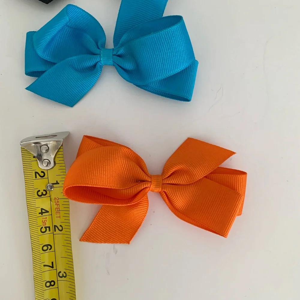 Kids Bow Set Hair Clips Accessories 4 Pieces Black Blue Orange Cream